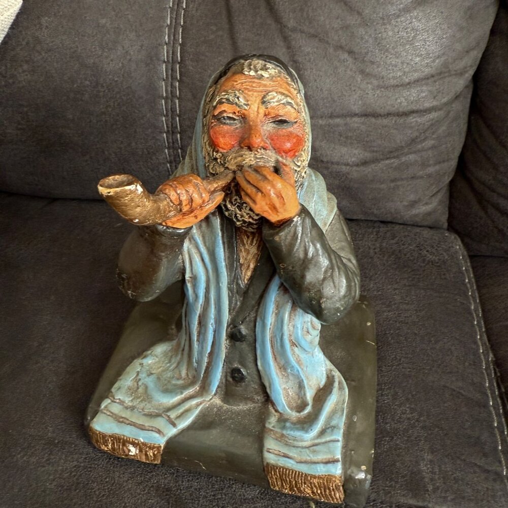 Vintage Handcrafted Figurine Rabbi Playing Shofar